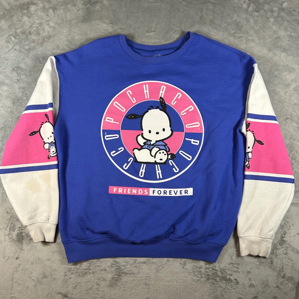 Sanrio Pochacco Friends Forever Blue Colorblock Graphic Sweatshirt Large